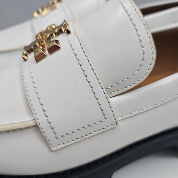 Tory Burch Everly Mini Loafer Womens 10.5 White Leather Chunky Platform Lug Sole - Picture 3 of 16